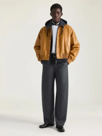 Blouson raglan en cuir à coutures couture