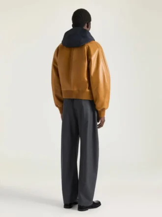 Blouson raglan en cuir à coutures couture