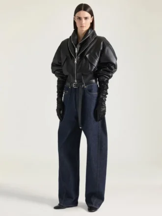 Bomber à col châle zippé en cuir nappa