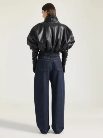 Bomber à col châle zippé en cuir nappa