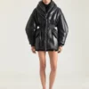 Bomber coupe sablier avec col châle zippé en cuir Bomber coupe sablier avec col châle zippé en cuir