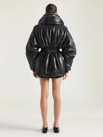 Bomber coupe sablier avec col châle zippé en cuir