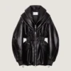 Bomber coupe sablier avec col châle zippé en cuir Bomber coupe sablier avec col châle zippé en cuir