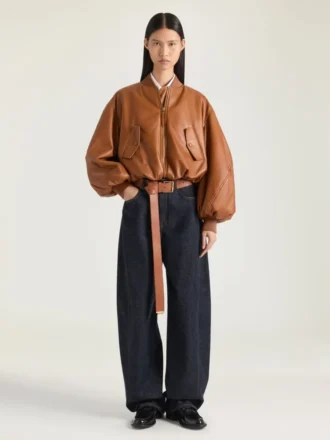 Bomber court cocon en cuir nappa