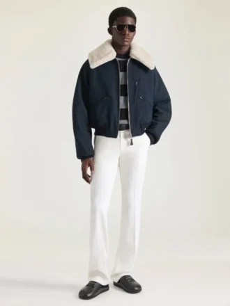 Bomber en coton avec col en peau de mouton