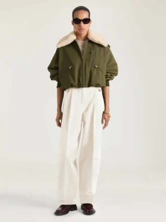 Bomber en coton et laine avec col en peau de mouton