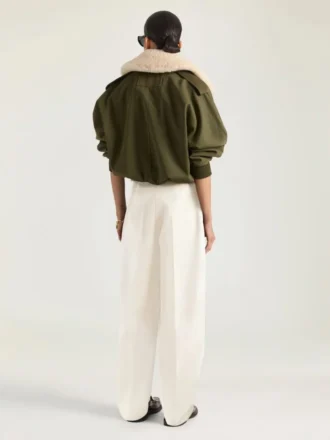 Bomber en coton et laine avec col en peau de mouton