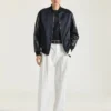 Bomber en cuir et satin avec broderie Givenchy Paris