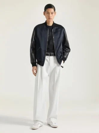 Bomber en cuir et satin avec broderie Givenchy Paris
