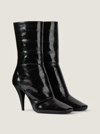 Bottines carrées à découpes en cuir brillant
