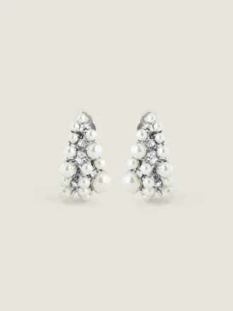 Boucles d&rsquo;oreilles à clip Crystal Pearl en métal, cristaux et perles