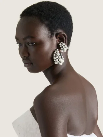 Boucles d&rsquo;oreilles à clip Crystal Pearl en métal, cristaux et perles