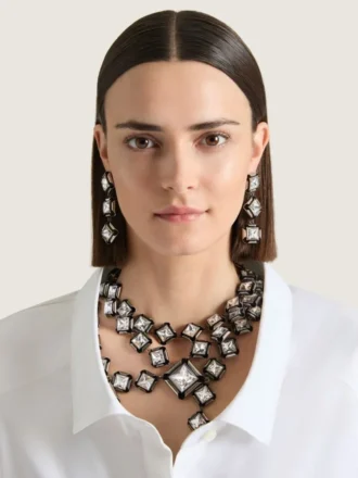 Boucles d&rsquo;oreilles « Deconstructed Crystals » en métal et cristaux