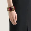 Bracelet manchette sculptural en métal et cristaux Bracelet manchette sculptural en métal et cristaux