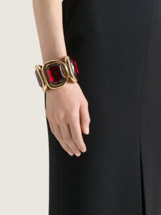 Bracelet manchette sculptural en métal et cristaux