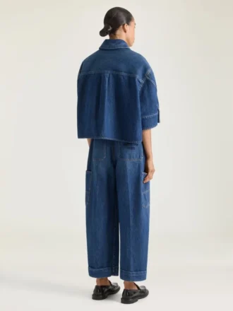 Chemise cocon courte en denim bleu moyen