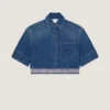 Chemise cocon courte en denim bleu moyen Chemise cocon courte en denim bleu moyen