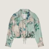 Chemise courte en soie à imprimé roses
