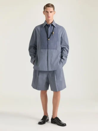Chemise de smoking à carreaux et coutures couture en coton