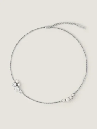 Collier court Crystal Pearl en métal, cristaux et perles