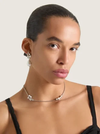 Collier court Crystal Pearl en métal, cristaux et perles