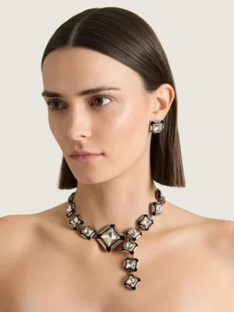 Collier « Crystals » déstructuré en métal et cristaux