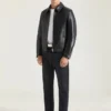 Blouson motard zippé en cuir Blouson motard zippé en cuir