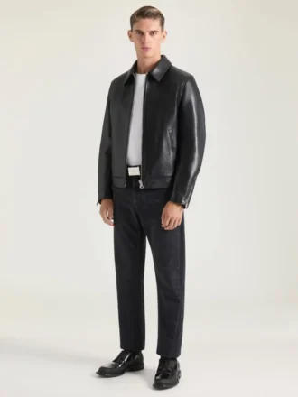 Blouson motard zippé en cuir