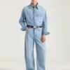 Surchemise à coutures couture en denim bleu clair