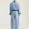 Surchemise à coutures couture en denim bleu clair