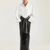 Jupe longue portefeuille en cuir