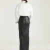 Jupe longue portefeuille en cuir