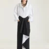 Jupe midi portefeuille en laine et mohair contrecollés