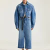 Jupe-pantalon midi en denim bleu moyen Jupe-pantalon midi en denim bleu moyen