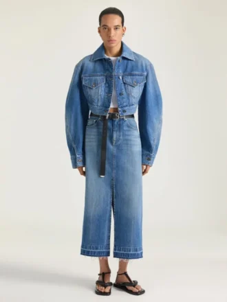 Jupe-pantalon midi en denim bleu moyen Jupe-pantalon midi en denim bleu moyen
