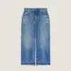 Jupe-pantalon midi en denim bleu moyen Jupe-pantalon midi en denim bleu moyen
