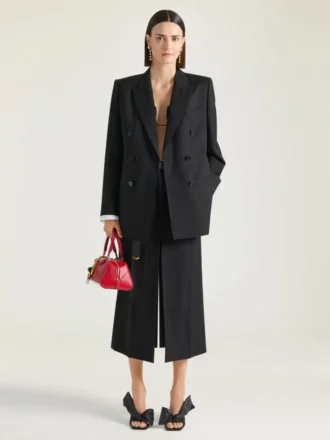 Veste croisée fendue en laine et mohair