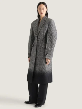 Manteau ajusté Cocoon en laine mélangée jacquard à chevrons