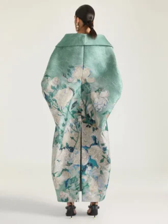Manteau long fendu en jacquard Roses