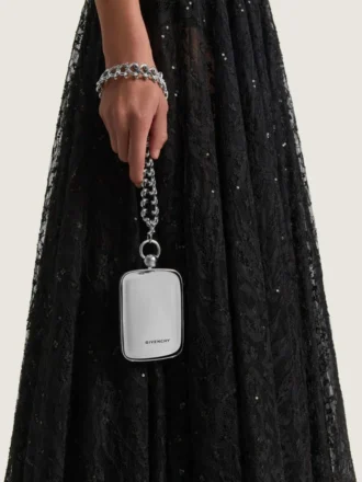 Micro pochette de soirée en cuir métallisé avec chaîne