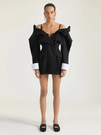 Mini-robe ajustée fendue en laine