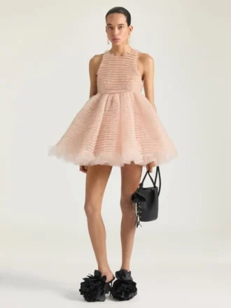 Mini-robe babydoll à volants en nylon