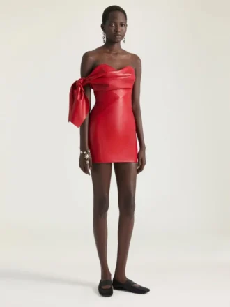 Mini-robe bustier en cuir nappa avec nœud