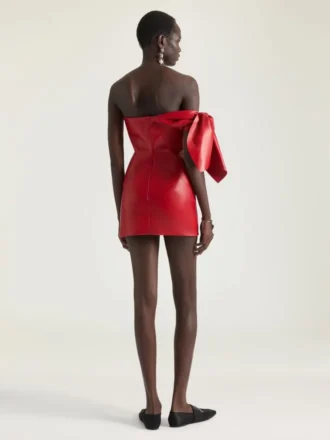 Mini-robe bustier en cuir nappa avec nœud