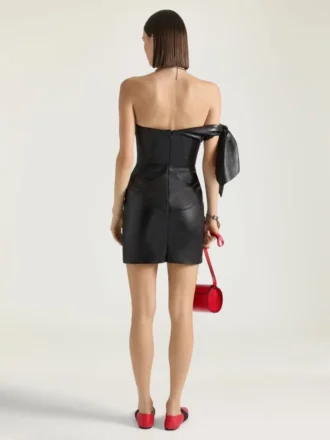 Mini-robe bustier en cuir nappa avec nœud