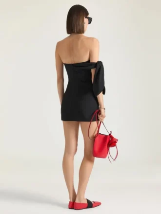 Mini-robe bustier en laine et mohair avec nœud