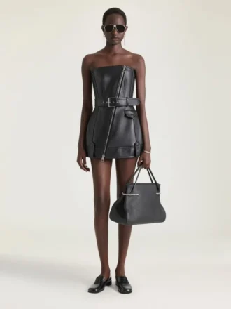 Mini-robe bustier motard en cuir