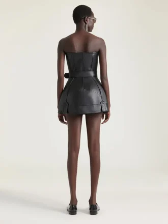 Mini-robe bustier motard en cuir