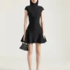 Mini-robe à jupe évasée en laine et viscose