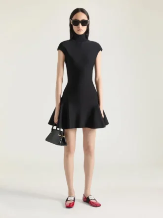 Mini-robe à jupe évasée en laine et viscose